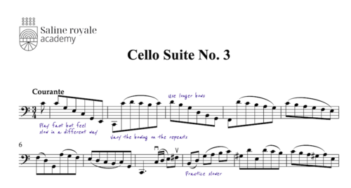 Sheet music suite no. 3, courante and sarabande