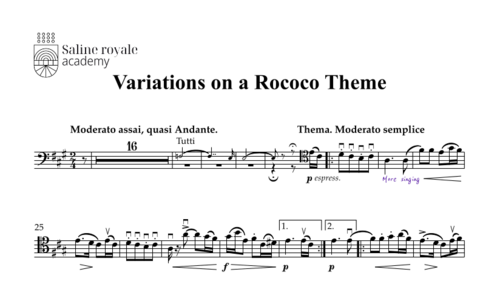 Sheet music variations on a rococo theme, op. 33