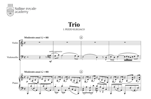 Sheet music trio in a minor, op. 50, 1st movement, part 3