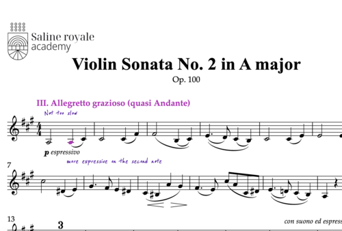 Sheet music violin sonata no. 2 in a major, op. 100