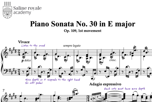 Sheet music piano sonata no. 30 in e major, op.109