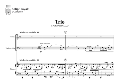 Sheet music trio in a minor, op. 50, 1st movement, part 2