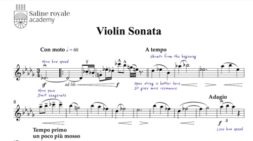 Sheet music violin sonata, 1st and 2nd movement