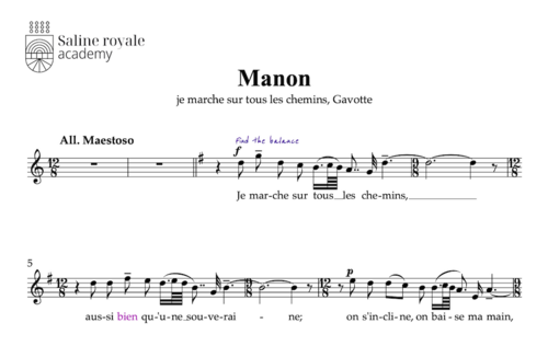 Sheet music manon, manon's aria (je marche sur tous les chemins)