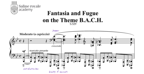 Sheet music prelude and fugue on the theme b.a.c.h, s.462